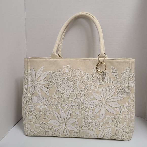 OSCAR DE LA RENTA Ivory & Beige Floral Canvas Tote Bag - Picture 13 of 16
